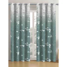 HOMEBREW FURNISHINGS Green & White 2 Pieces Floral Room Darkening Long Door Curtains-image-48