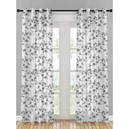 HOMEBREW FURNISHINGS Grey & White 2 Pieces Floral Door Curtains-image-35