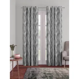 HOMEBREW FURNISHINGS Grey & White 2 Pieces Printed Black Out Door Curtains-image-33