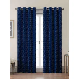 HOMEBREW FURNISHINGS Navy Blue & Brown 2 Pieces Floral Printed Door Curtains-image-41