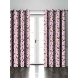 HOMEBREW FURNISHINGS Pink & Yellow 2 Pieces Floral Printed Room Darkening Door Curtains-image-10