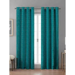 HOMEBREW FURNISHINGS Teal & Gold 2 Pieces Abstract Room Darkening Long Door Curtains-image-36
