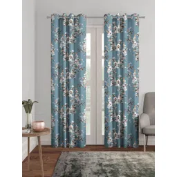 HOMEBREW FURNISHINGS Teal & White 2 Pieces Floral Black Out Door Curtains-image-28