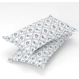 Homefab India 2 Piece Printed Glace Cotton Pillow Covers - White-picture-14