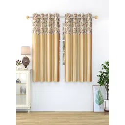 Homefab India Beige & White 2 Pieces Floral Printed Window Curtains-picture-42