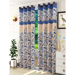 Homefab India Blue & Beige Set of 2 Floral Door Curtain-picture-10
