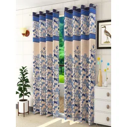 Homefab India Blue & Beige Set of 2 Floral Long Door Curtain-picture-11