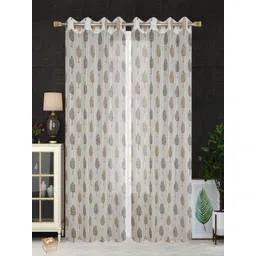 Homefab India Brown & White Set of 2 Floral Sheer Door Curtain-picture-23
