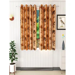 Homefab India Brown Set of 2 Floral Printed Window Curtains-picture-34