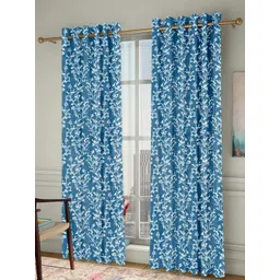 Homefab India Chinar Blue & White 2 Pieces Floral Door Curtains-picture-10