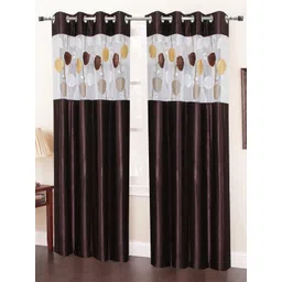 Homefab India Coffee Brown & White Set of 2 Sheer Window Curtain-image-42