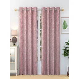 Homefab India Crystal Maroon & Pink 2 Pieces Abstract Printed Long Door Curtains-image-2