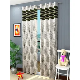 Homefab India Green & Off White Set of 2 Floral Room Darkening Door Curtain-image-12