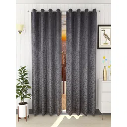 Homefab India Grey & Black Set of 2 Room Darkening Window Curtains 5 Feet-picture-18