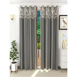 Homefab India Grey & White Floral Long Door Curtains-image-39