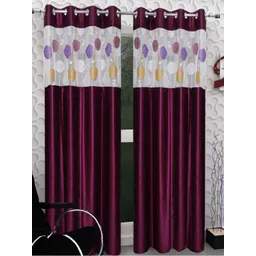 Homefab India Magenta & White Set of 2 Sheer Long Door Curtain image 1