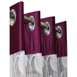 Homefab India Magenta & White Set of 2 Sheer Long Door Curtain image 3