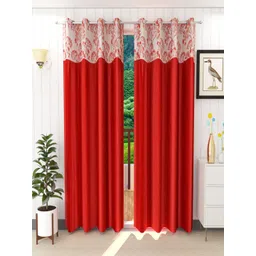 Homefab India Maroon & White Set of 2 Floral Door Curtains-image-28