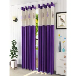 Homefab India Purple & Beige Set of 2 Floral Sheer Long Door Curtain-picture-28