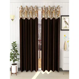 Homefab India Set of 2 Coffee Brown & White RegularFloral Long Door Curtain-image-38