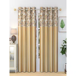 Homefab India Stylish Fern Beige & White 2 Pieces Floral Printed Door Curtains-picture-18