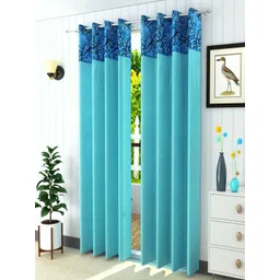 Homefab India Turquoise Blue & Black Set of 2 Long Door Curtain-picture-38
