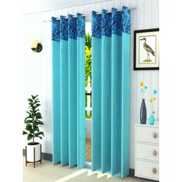 Homefab India Turquoise Blue & Black Set of 2 Window Curtain-picture-33