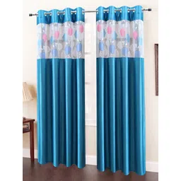 Homefab India Turquoise Blue & Pink Set of 2 Sheer Window Curtain-image-49