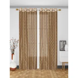 Homefab India Wavenet Camel Brown 2 Pieces Self Design Sheer Door Curtains-picture-11