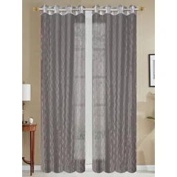 Homefab India Wavenet Grey 2 Pieces Self Design Sheer Long Door Curtains-picture-26