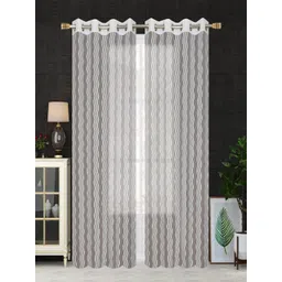 Homefab India Wavenet White 2 Pieces Self Design Sheer Door Curtains-picture-24