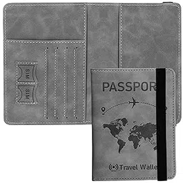 homeistic applience Grey RFID Blocking PU Leather Travel Passport Holder Cover Travel Wallet Organiser Passport Case Travel Document Organiser for Men & Women(14.58 X 11CM)-picture-14