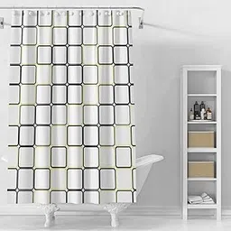 HOMELEE DEKOR Geometric Blackout 7 feet Eco Friendly 100% PEVA Heavier Quality Waterproof Shower Curtains with 12 Hooks | Bathroom | Bathtub | Window | Curtain Restroom|180x210 Cm, Multicolour-picture-30