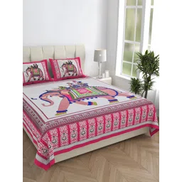 HOMELINE Pink & White AbstractPrinted Cotton 144 TC King Bedsheet Set 2.286 m x 2.621m-picture-38