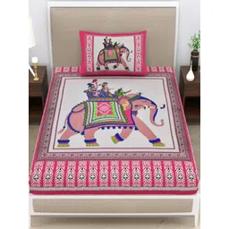 HOMELINE Pink & White Ethnic Motifs 140 TC Single Bedsheet with 1 Pillow Covers-picture-19