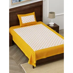 HOMELINE Yellow & White Ethnic Motifs 140 TC Single Bedsheet with 1 Pillow Covers-picture-39