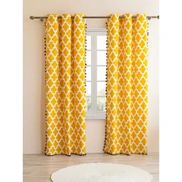 HOMEMONDE 2 Pcs Yellow & White Ethnic Motifs Cotton Room Darkening Door Curtain-picture-12