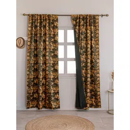 HOMEMONDE Black & Orange Set of 2 Black Out Door Curtain-picture-38