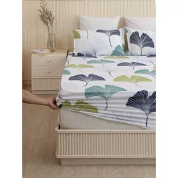 HOMEMONDE Blue & Green Floral 210 TC King Bedsheet with 2 Pillow Covers-picture-17