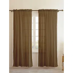 HOMEMONDE Brown 2 Pieces Sheer Cotton Long Door Curtain-picture-31