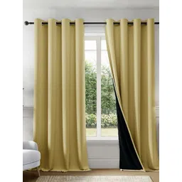 HOMEMONDE Gold-Toned & Black Set of 2 Black Out Window Curtain-picture-26