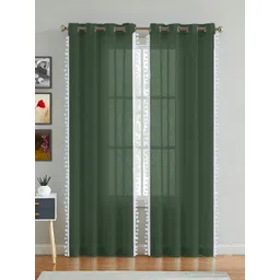 HOMEMONDE Green 2 Pieces Cotton Sheer Long Door Curtains-picture-25