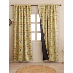 HOMEMONDE Green & Pink Set of 2 Floral Black Out Door Curtain-picture-16
