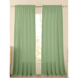 HOMEMONDE Green & White 2 Pieces Sheer Long Door Curtains-picture-31