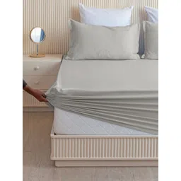 HOMEMONDE Grey 210 TC Single Bedsheet with 1 Pillow Covers-picture-41