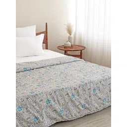 HOMEMONDE Grey & Blue Ethnic Motifs AC Room Cotton 150 GSM Reversible Single Bed Dohar-picture-28