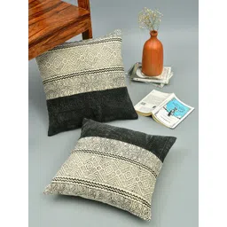 HOMEMONDE Grey & White 2 Pieces Geometric Printed Cotton Square Cushion Covers-picture-33