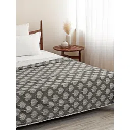 HOMEMONDE Grey & White Floral Cotton AC Room 150 GSM Reversible Double Bed Dohar-picture-27