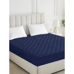 HOMEMONDE Navy Blue Cotton Water Resistant Single Quilted Mattress Protector-picture-37