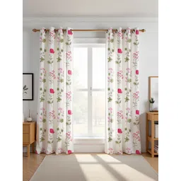 HOMEMONDE Pink & White Pack of 2 Floral Printed Cotton Room Darkening Door Curtains-picture-18